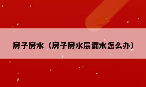 房子房水（房子房水层漏水怎么办）