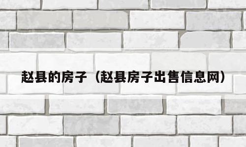 赵县的房子（赵县房子出售信息网）