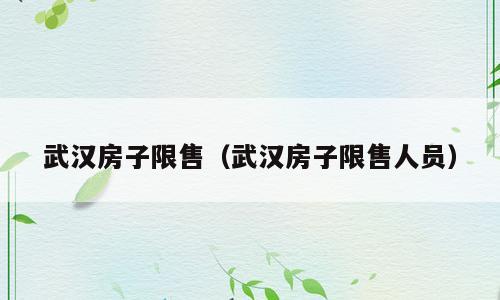 武汉房子限售（武汉房子限售人员）