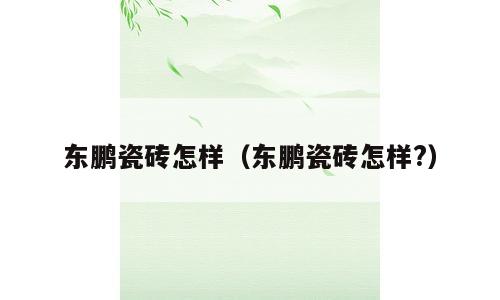 东鹏瓷砖怎样（东鹏瓷砖怎样?）