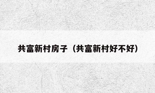 共富新村房子（共富新村好不好）