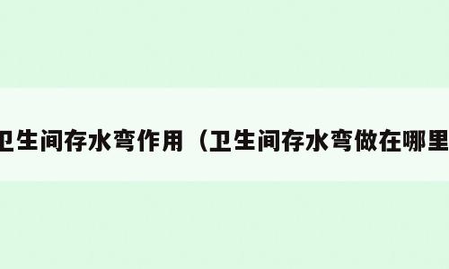 卫生间存水弯作用（卫生间存水弯做在哪里）