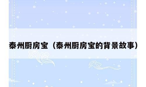 泰州厨房宝（泰州厨房宝的背景故事）