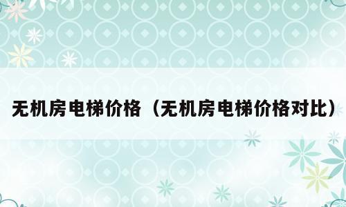 无机房电梯价格（无机房电梯价格对比）