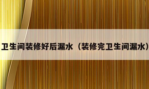 卫生间装修好后漏水（装修完卫生间漏水）