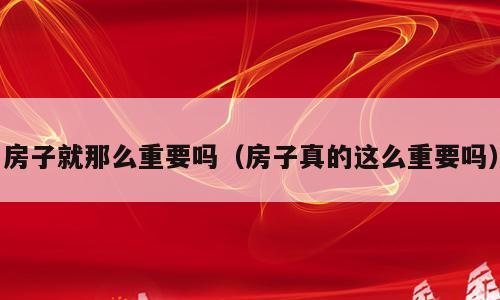 房子就那么重要吗（房子真的这么重要吗）