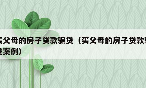 买父母的房子贷款骗贷（买父母的房子贷款骗贷案例）