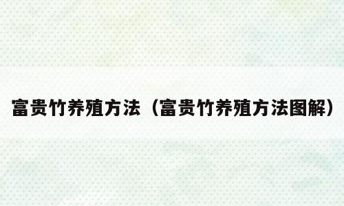 富贵竹养殖方法（富贵竹养殖方法图解）
