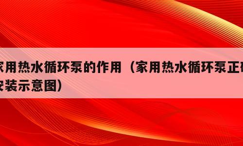 家用热水循环泵的作用（家用热水循环泵正确安装示意图）