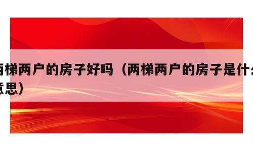 两梯两户的房子好吗（两梯两户的房子是什么意思）