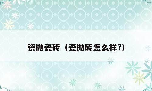 瓷抛瓷砖（瓷抛砖怎么样?）