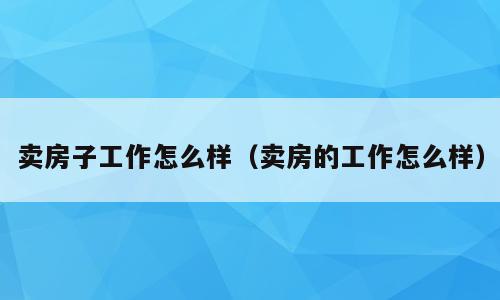 卖房子工作怎么样（卖房的工作怎么样）