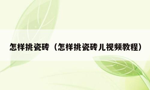 怎样挑瓷砖（怎样挑瓷砖儿视频教程）