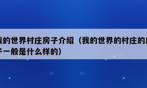 我的世界村庄房子介绍（我的世界的村庄的房子一般是什么样的）