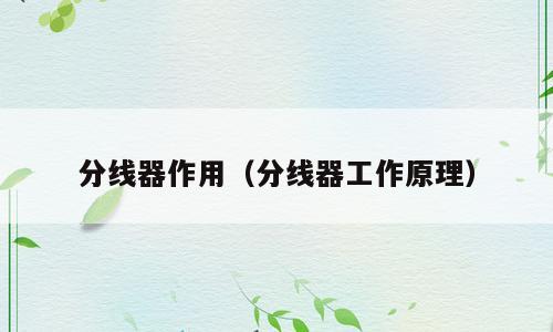 分线器作用（分线器工作原理）